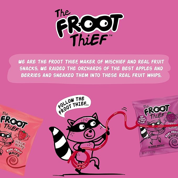 The FROOT Thief Real Fruit Snack Whips, Apple, Nut Free, Perfect for School Lunches and Snacks, Individual Bags Kids Snacks, 5 Pack