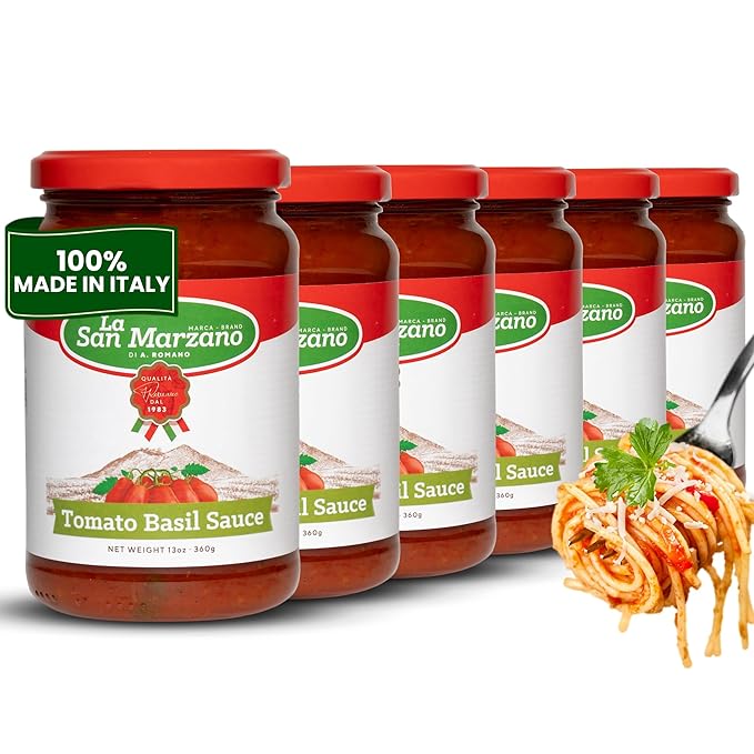 La San Marzano Tomato Basil Sauce, 13 oz, Pasta Sauce Made in Italy, All Purpose Tomato Premium Quality, All Natural, Mediterranean Diet, Non GMO, Vegan, Gluten Free