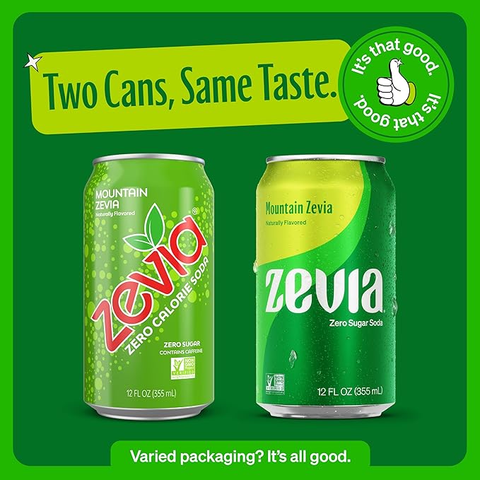 Zevia Zero Sugar Soda, Mountain Zevia, 12 oz Cans (24-Pack) ??Naturally Sweetened, Non-GMO Project Verified, Gluten-Free, Vegan