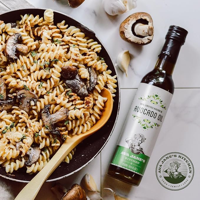 AVA JANE'S KITCHEN - Extra Virgin Avocado Oil - 100% Cold Pressed, Natural, & Unrefined - 480째F High Smoke Point, Rich in Potassium & Vitamins - Creamy & Buttery Taste - 2 Bottle Pack, 8.4 fl oz each