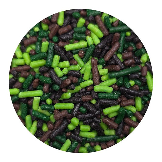 NCS Woodland Green, Lime Green, Brown, and Black Camouflage Edible Jimmies Sprinkles, 8 ounces - Great for Cupcakes, Cookies, Cakes, Cakes Pops, Donuts