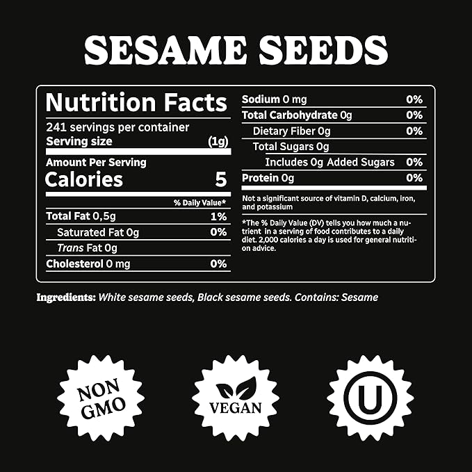 Bakers Club 8.5oz Mixed Black and White Sesame Seeds - Tuxedo blend for Sushi, Tuna, Stir Fry, Bread, Poke Bowls - Kosher, Gluten Free, Rich in Sesame Oil - Ideal for Toasting, Cooking, Baking
