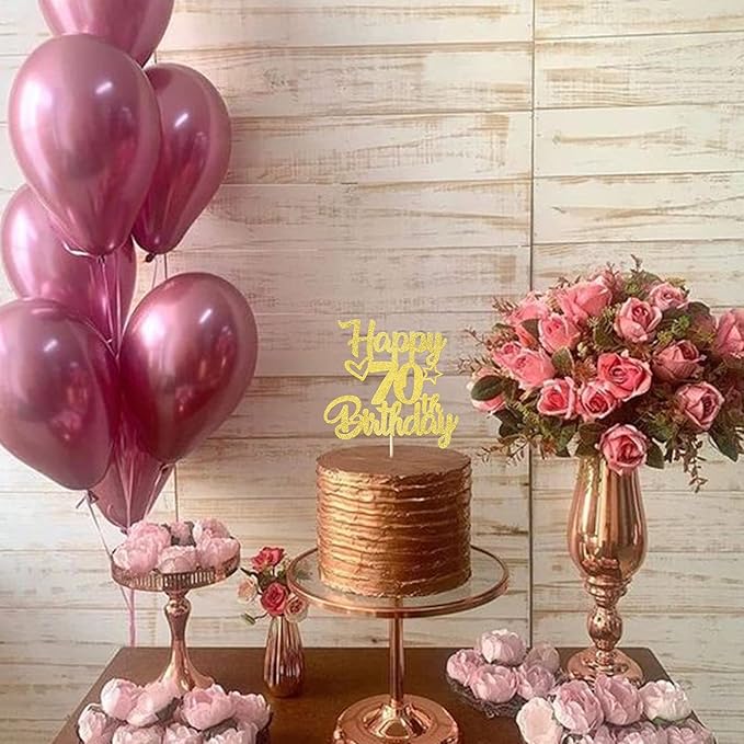 1 Pack Happy 70th Birthday Cake Topper Glitter Heart Star 70 Fabulous Cake Pick Birthday Sign Cake Decorations for Children 70th Birthday Theme Party Supplies Gold