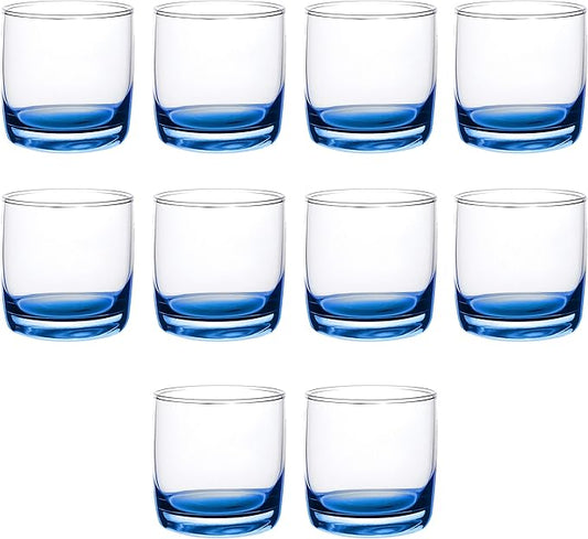 DISCOUNT PROMOS Whiskey Glasses 10 oz Set of 10, Bulk Pack - Heavy Base Old Fashioned Glass, Perfect for Scotch, Bourbon, Whiskey, Cocktail - Blue Bottom Color