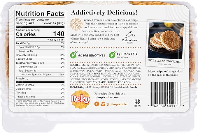Reko Pizzelle Authentic Italian Style Waffle Cookie, Pumpkin Spice, 7 Ounce (Pack of 1)