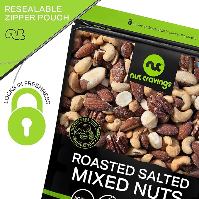 NUT CRAVINGS - Roasted & Salted Mixed Nuts - Brazil, Pecan, Almond, Hazelnut, Cashew (80oz - 5 LB) Packed Fresh in Resealable Bag - Food Assortments