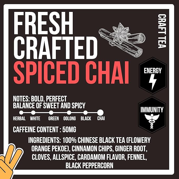 Revival Tea Company Fresh Crafted Spiced Chai Tea - Black Tea Blend with Fresh Spiced Chai Flavor - 24 Tea Bags