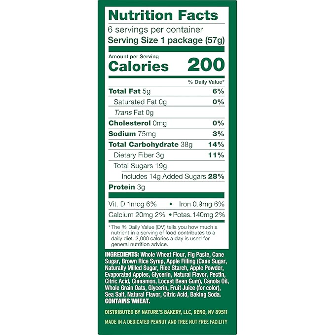 Nature's Bakery Fig Bars, Apple Cinnamon, 2 Oz, 6 Ct