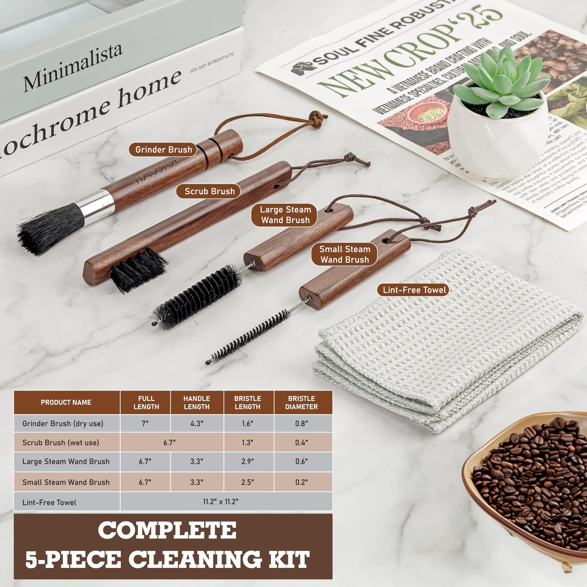 TAKAVU Coffee Grinder Cleaning Kit, 4pcs Boar Bristle Detail Brushes