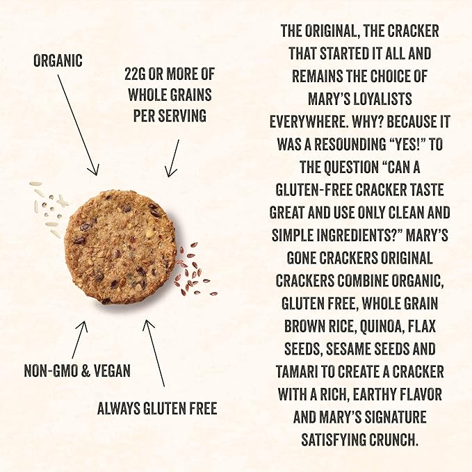Mary's Gone Crackers Black Pepper Crackers, Vegan Friendly, Kosher, USDA Certified Organic, Gluten Free & Non-GMO, 4 Ounce (Pack of 6)