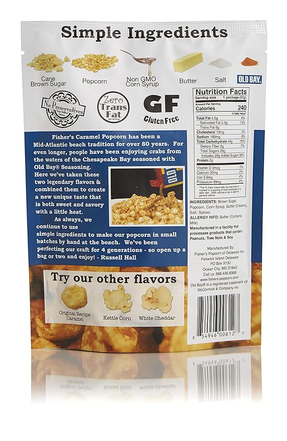 Fisher's Popcorn | Old Bay Seasoned Caramel Flavor | 2oz Bag | 12-Pack
