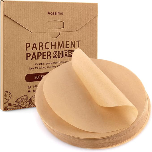 200Pcs Parchment Paper Rounds, 8 Inch Baking Parchment Circles, Precut Baking Sheets Round, Burger Patty Paper Liners for Tortilla Press, Air Fryer, Cake Springform Pizza Pan, Bread Cup Cake Cookie