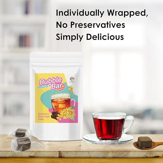 FOODHO Bubble Bar Osmanthus Brown Sugar Cubes ??Floral & Caramelized Sweetness, Muscovado Sugar, for Tea & Desserts, Enjoy Warm or Iced, Naturally Nourishing, No Preservatives