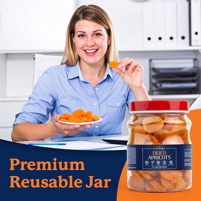Eastanbul Dried Apricots, 2lb, Apricots Dried Fruits Snacks, No Sugar Added, Premium Turkish Fruit Yet Moist & Plump, Guilt-Free, Non-GMO, Whole Pitted, Vegan, Gluten Free