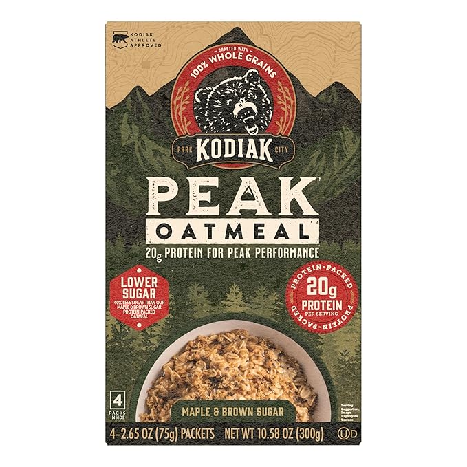 Kodiak Cakes Peak Instant Oatmeal Packets, Maple Brown Sugar, High Protein,100% Whole Grains, 6 box with 4 packets each (Total of 24 packets)