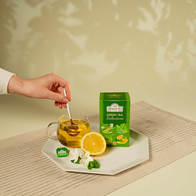 Ahmad Tea Green Tea, Green Tea Selection, Lemon Green Tea, Jasmine Green Tea, Mint Green Tea, & Green Tea Teabags, 20 ct (Pack of 1) - Caffeinated & Sugar-Free