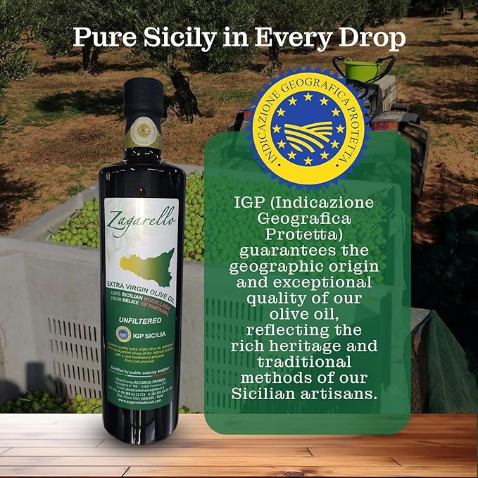Zagarello 100% Traceable Italian Olive Oil Extra Virgin - 16.9 Fl Oz Unfiltered, Pure, IGP Certified