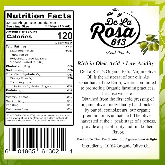 De La Rosa Organic Balsamic Vinegar & Organic Extra Virgin Olive Oil, 100% Pure, Vegan, Kosher, Non-GMO & Gluten Free, Great for Salad Dressings, Marinades & More 16.9 Oz (Pack of 2)