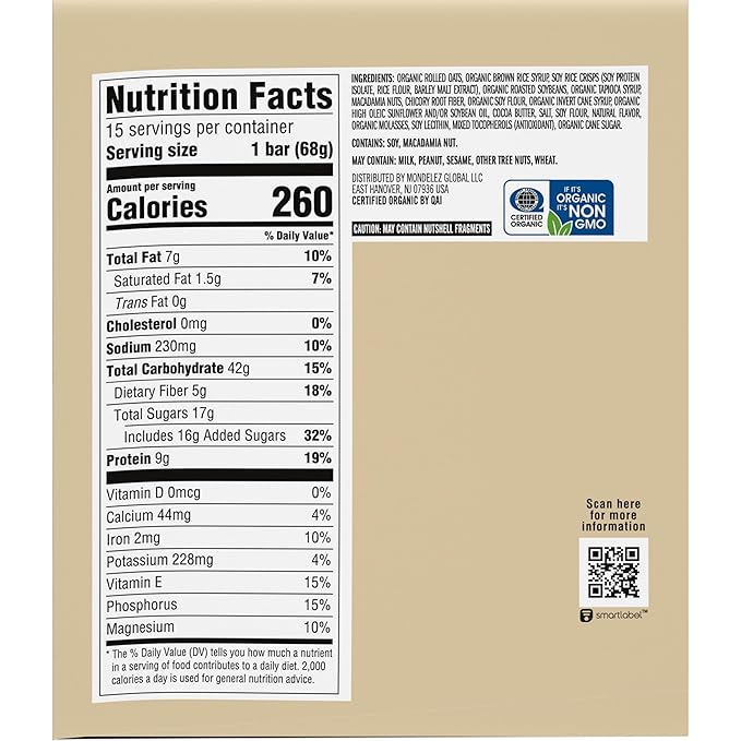 CLIF BAR - White Chocolate Macadamia Nut Flavor - Made with Organic Oats - Energy Bars - Non-GMO - Plant Based Protein Bars (15 Pack)