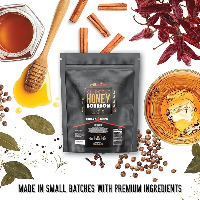Grillaholics Chipotle Honey Bourbon Turkey Brine Kit – 16 oz Bag for Smoking, Roasting, Grilling & Deep Frying | Juicy Holiday & Thanksgiving Turkey