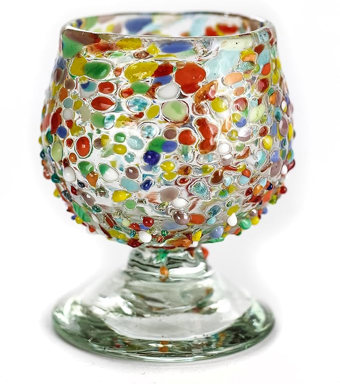 Authentic Mexican Tequila Hand Blown Shot Glasses - Set of 4-2 oz - Mini Glass Snifters - Heavy Base - Cognac (Confetti)