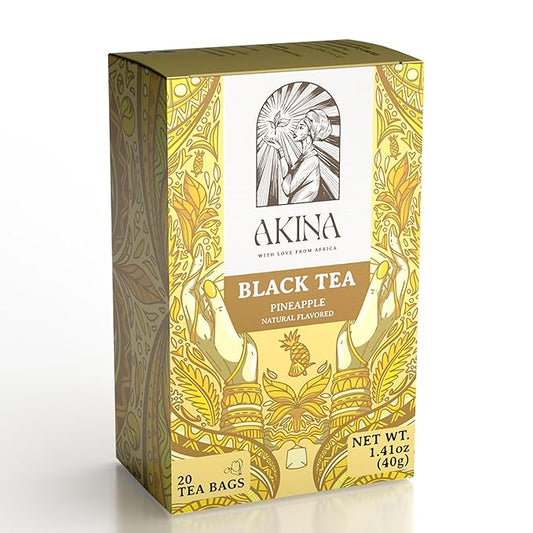 Akina Single-Origin Pineapple Black Tea Sachets | 100% Naturally Sweet, Tropical Fruit Tea Flavored, Kenyan Origin, Gourmet (20 String & Tag Bags, 40g)