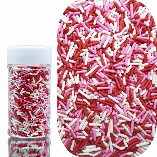 SE Si&Moos Red White and Pink Sprinkles Edible Red and Pink Jimmies Soft Jimmies Valentines Sprinkles Christmas Cookie Decorations for Topping Ice Cream Toppings & Baking 2.75 OZ