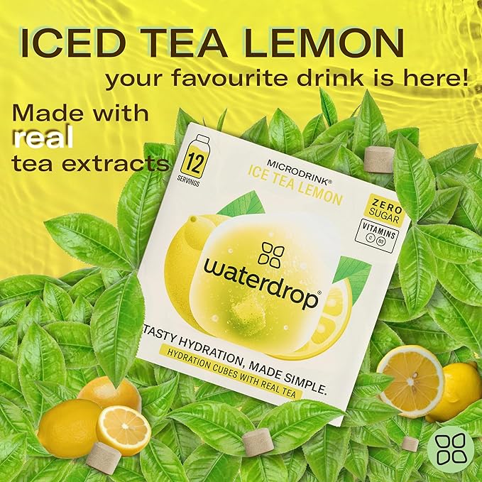Waterdrop Hydration Cubes with Vitamin C, B Vitamins, and Electrolytes, Iced Tea Lemon Flavor, Flavored Water Enhancer Cubes for Still & Sparkling Water, Low Calorie, Sugar Free, Gluten Free, 24 Count