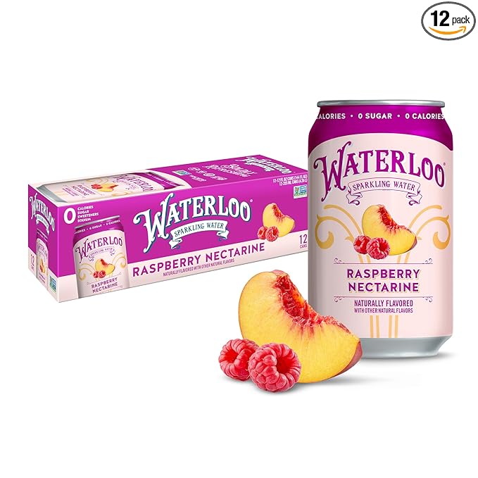 Waterloo Sparkling Water, Raspberry Nectarine Naturally Flavored, 12 Fl Oz Cans (Pack of 12) – Zero Calories and Zero Sugar or Sweeteners