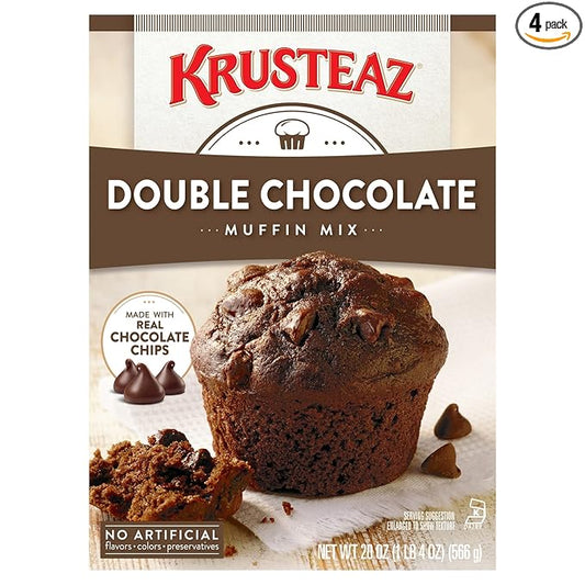 Krusteaz Muffin Mix, Double Chocolate Muffin Mix, Made with Real Chocolate Chips & No Artificial Flavors, Colors or Preservatives, 20 Ounce Box (Pack of 4)