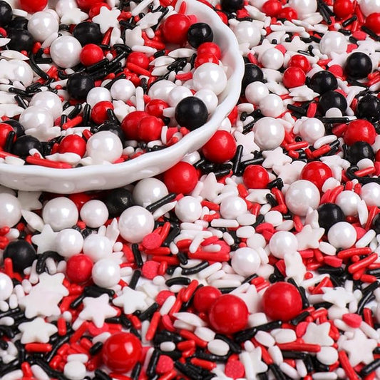 Red White and Black Sprinkles for Cake Decorating, Edible Sprinkle Mix, Perfect for Cake Decorations, Baking, Ice Cream, Cookies, Cupcake Toppers