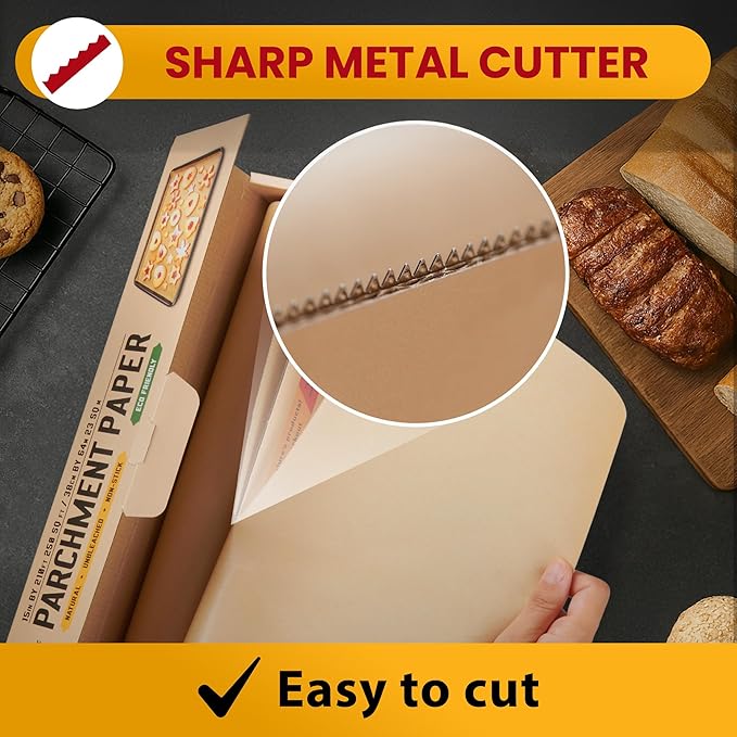 260 Sq.Ft Unbleached Parchment Paper for Baking ??Roll with Cutter, Heavy Duty Non-Stick Brown Parchment for Baking, Cooking, Grilling, Steaming and Air Fryer, 15in x 210ft by Baker?™s Signature