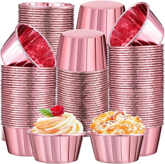 300 Pack Rose Pink Gold Cupcake Cups Bulk Disposable Foil Muffin Liners 3.5 oz Wrappers for Baking Aluminum Paper Mini Metallic Disposable Holiday Party Wedding Festival Supply