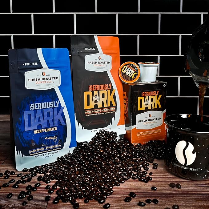 Fresh Roasted Coffee, Seriously Dark Artisan Blend, 12 oz, Dark Roast, Kosher, Whole Bean