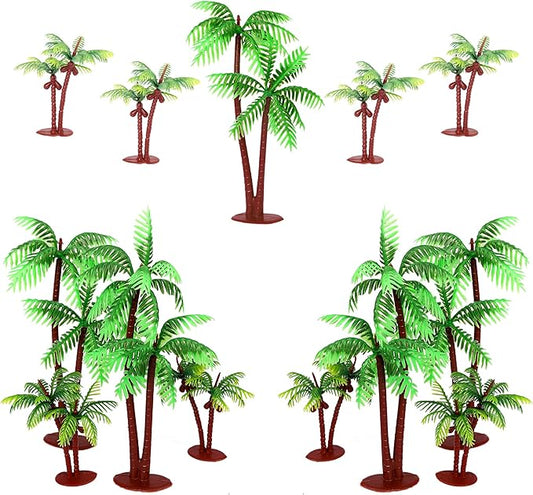 20 Pack Plastic Palm Tree Cupcake Toppers Miniature Palm Tree Figurines Cake Picks for Micro Aquarium Garden Plant Building Landscape Coconuts Birthday Cupcake Decorations Party Supplies Green