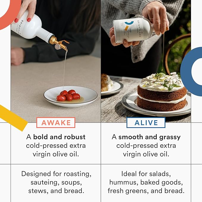 Brightland California Olive Oil Extra Virgin, The Duo ??First Cold-Pressed Olive Oil Made with Early-Harvest Olives ??Polyphenol Rich & Artfully Crafted - 12.7fl oz Bottles (Pack of 2)