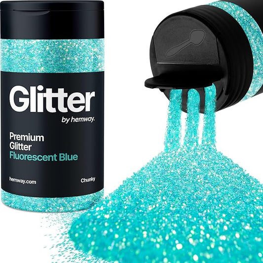 Hemway Premium Glitter Shaker - Fluorescent Blue | Chunky Metallic Flake Sequins for Resin & Epoxy Crafts | Craft Supplies for Tumblers, Festival, Hair, Face, Body, Eye & Nail Art Decoration | 115 g