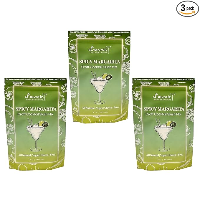 Frozen Cocktail Drink Mix - Each Bag Makes 10 Spicy Margarita Slushies - Drink Powder Pouches for Alcohol - All Natural Low Sugar Mixer, No Blender Needed, 3 Pack