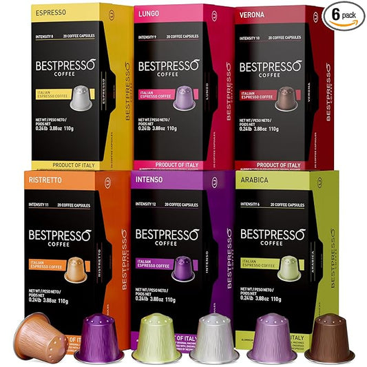 Bestpresso Coffee for Nespresso OriginalLine Machine 120 pods Certified Genuine Espresso Variety Pack, Pods Compatible with Nespresso OriginalLine