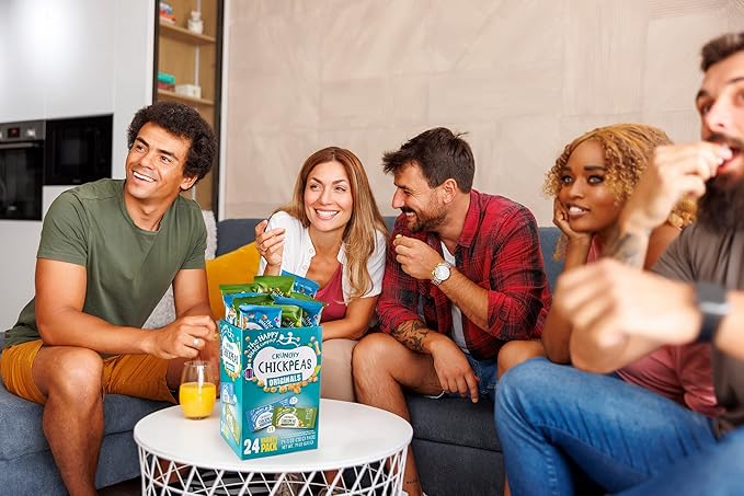 The Happy Snack Company Crunchy Chickpeas Variety Pack 24 x 1 oz ( Sea Salt & Balsamic Vinegar Flavor and Lime & Cracked Pepper Flavor). 5g Plant Based Protein & 120 Cals. Gluten, Nut & Dairy Free, Non-GMO and Vegan.