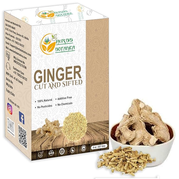 Herbs Botanica Dried Ginger Root Cut And Sifted for Teas, Tinctures and Infused oils. | Flavour India Spice, Food Grade, Non Irradiated, NON GMO | 1/2 Lb or 8 oz