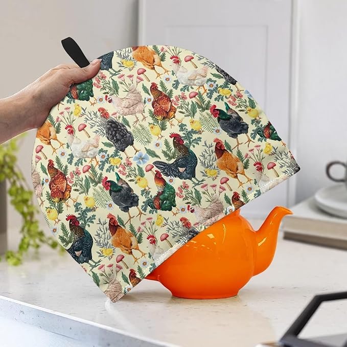 Rooster Print 癤풦nsulated Tea Pot Cosies Tea Kettle Quilt Keeping Warm Dust Proof Teapot Cover for Home Kitchen Tea Party Decorative Accessories
