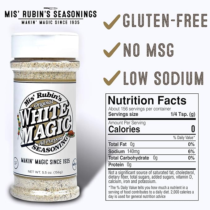 Gourmet All-Purpose Seasoning (5 oz.) ??4-Pack Original White Magic Dry Rub Spice Powder Best Served on Seafood, Vegetables, Grilled Chicken, Boneless Pork Chops, and Popcorn