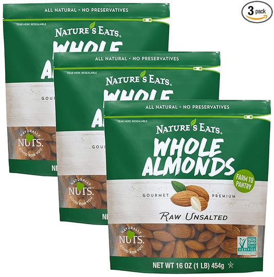 Nature's Eats Whole Natural Almonds, 16 Oz (Pack of 3)