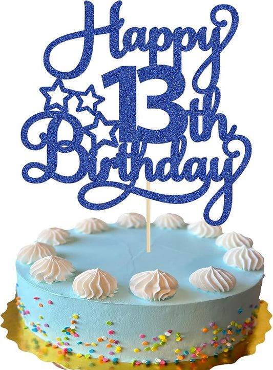 1 Pack Happy 13th Birthday Cake Topper Blue Glitter 13 Official Teenager Cheers to 13 Years Old Birthday Cake Pick for Celebrating 13th Birthday Anniversary Party Cake Decorations Supplies