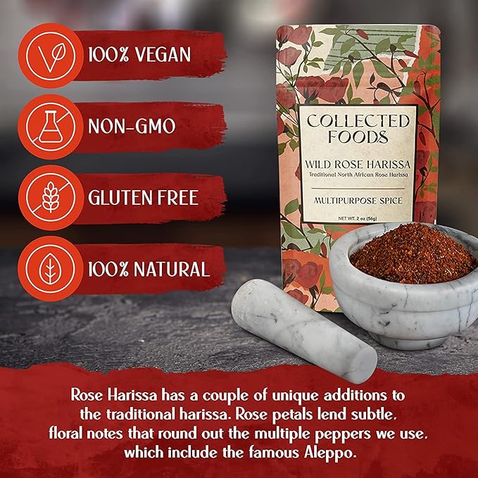 Premium Rose Harissa Spice ??Small-Batch Blend by NYC Chefs with a blend of Peppers & Rose Petals. Featured in Cook with Bon Appétit. Perfect for Roasted Veggies, Grilled Meats and Fish, Stews & Marinades - 2 oz (3 Packages)