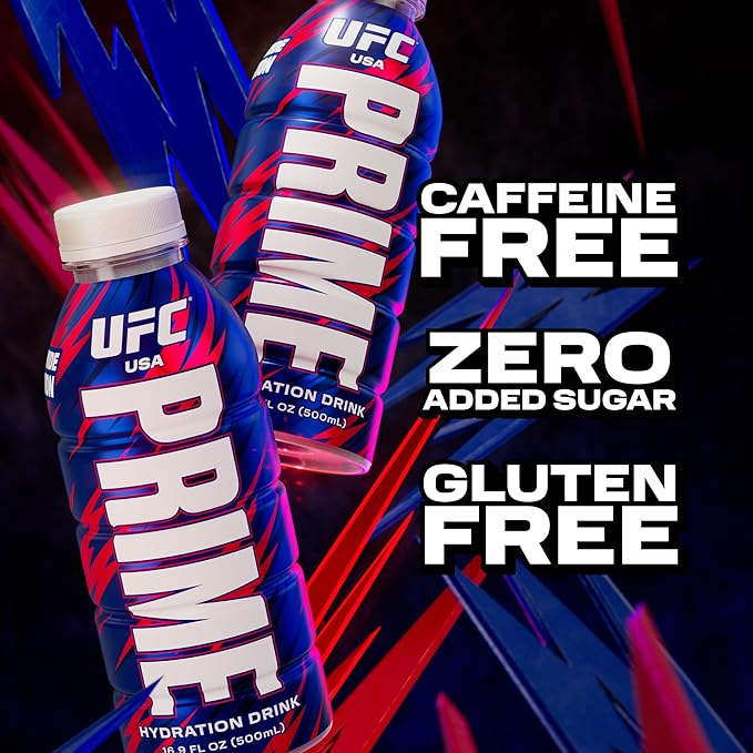 PRIME Hydration UFC, Sports Drinks, Electrolyte Enhanced for Replenishing Fluids, 250mg BCAAs, B Vitamins, Antioxidants, Low Sugar, 16.9 Fl Oz, 12 Pack