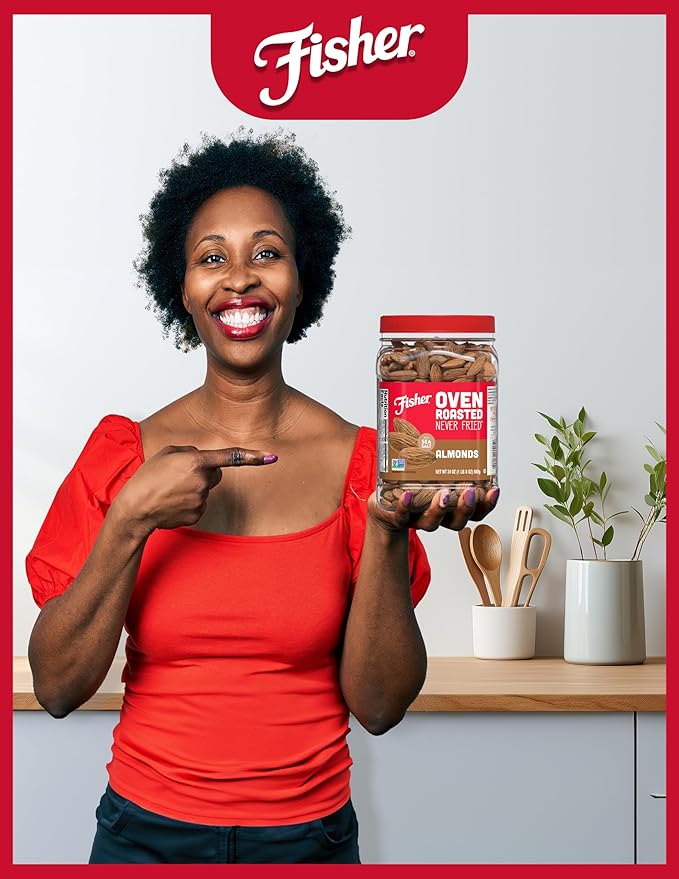 Fisher Oven Roasted Never Fried Almonds, 24 Ounces (Pack of 1), Heart Healthy Snacks for Adults, Made with Sea Salt, No Added Oil, Artificial Ingredients or Preservatives, Gluten Free, Vegan Protein