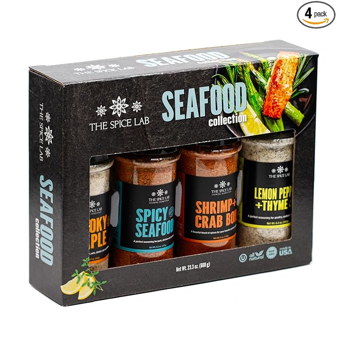 The Spice Lab Seafood Seasoning Set - Smoky Maple, Shrimp Boil, Spicy Seafood and Lemon Pepper - Gift Kit - All Around Cooking & Air Fryers - Gift for Men or Gift for Dad – Made in the USA