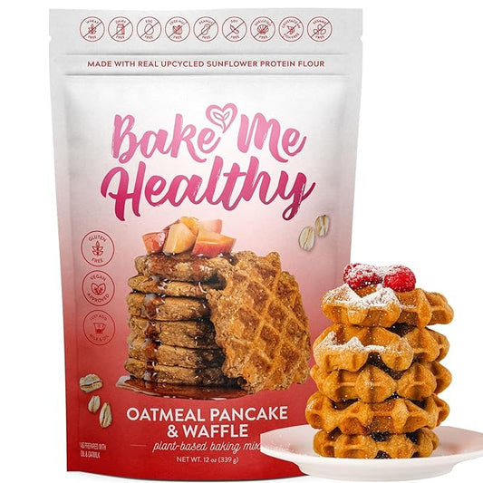 Bake Me Healthy Vegan Waffles & Pancake Baking Mix - Gluten & Dairy Free, Vegan, Non-GMO, Low Sugar, Allergy-Friendly, Plant-Based, Easy to Make, 12oz/ 339g Resealable Pouch (Pack of 1)